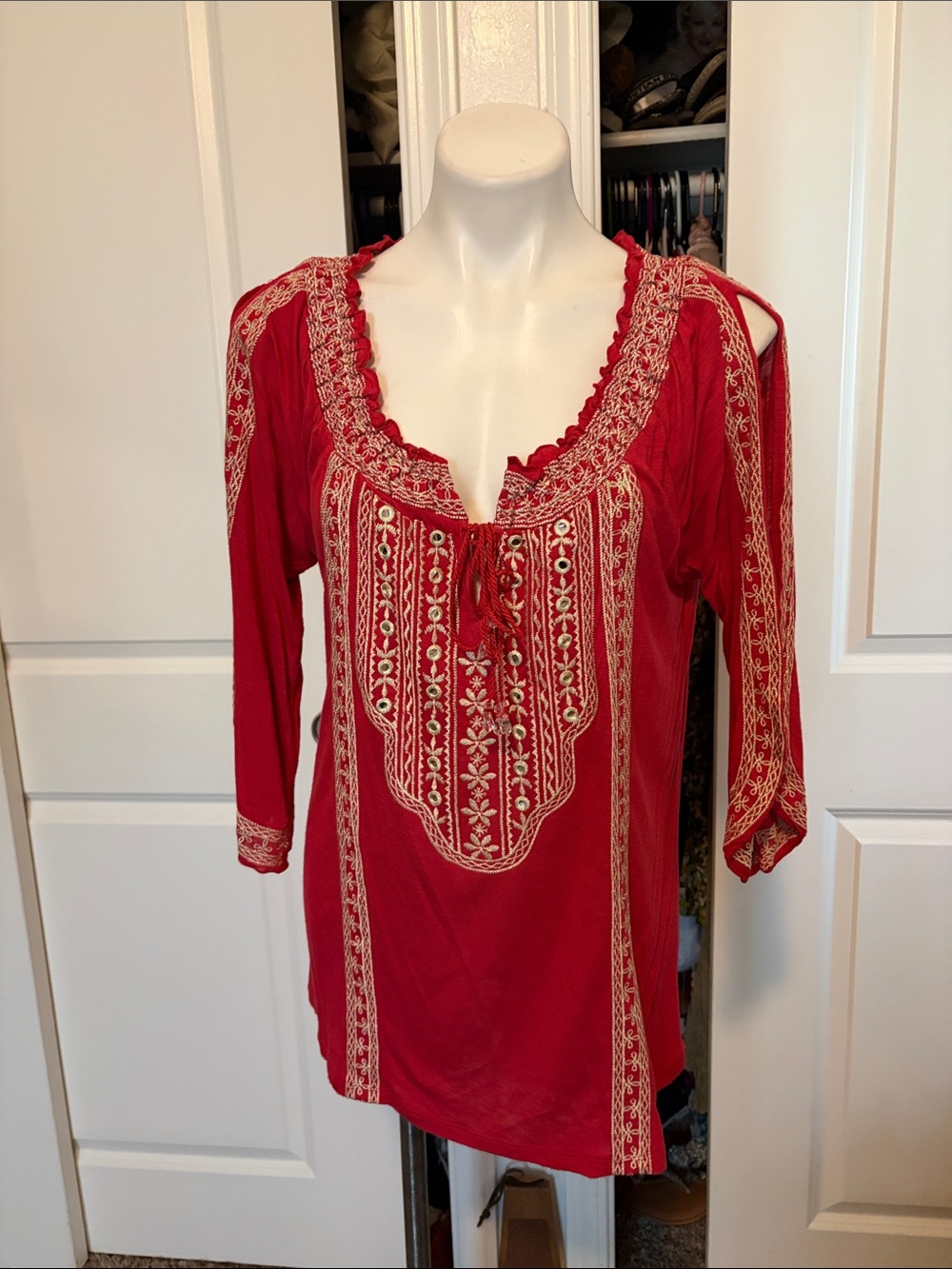 INC International Concepts Red Embroidered Peasant Tunic - Picture 1 of 8